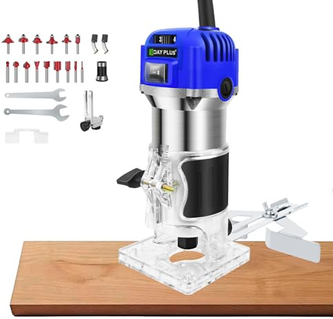 Fresadora De Palma Herramienta, Recortadora De Madera, Mano De Madera Eléctrica Recortadora, Fresadora De Mano Para Madera, 27000R/min 6 Velocidades Variables, Tupí Eléctrico de Mano para Bricolaje