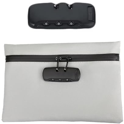Feuerfeste und wasserdichte Tasche mit Schloss Geldbeutel mit Schloss,24.5cm*16.5cm Geruchsdichte Tasche mit Zahlenschloss,Feuerfeste wasserdichte Dokumententasche mit Schloss (Grau)