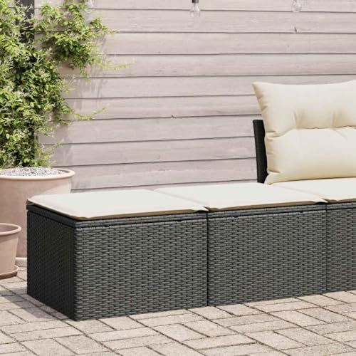 UJCHVHN Home Garden, 2-teiliges Gartensofa-Set mit Kissen, Polyrattan, Akazie, Schwarz