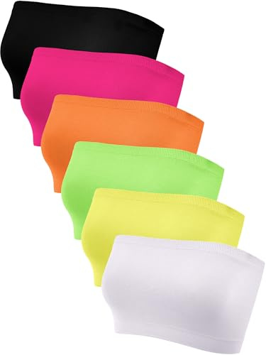 Geyoga 6 Pieces Strapless Bandeau Seamless Bralettes Stretchy Non Padded Tube Bra for Women(X-Large,Dopamine Color)