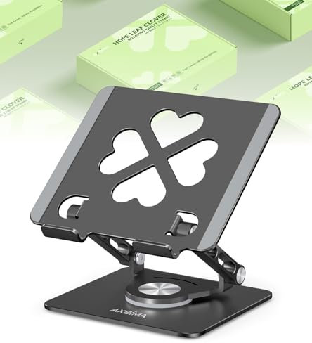 Axbima Tablet Stand for iPad, 360° Rotating Aluminum Desktop Holder – Adjustable & Foldable Desk Stand Compatible with iPad Pro 12.9/11, Air 10.9, Samsung Tab S9, Portable for Home Office, Black