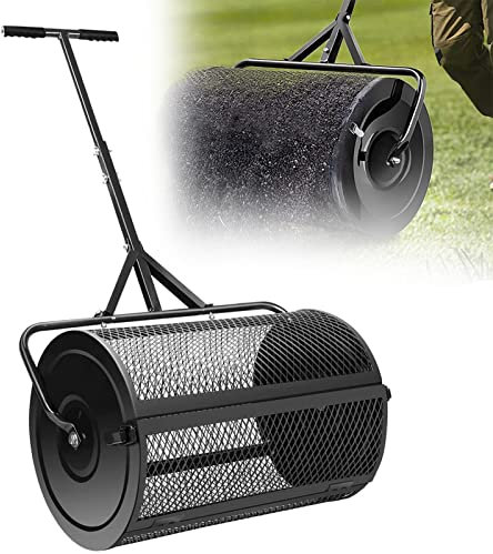 Spanditore di torba da 24, spanditore di compost, cestino in rete metallica resistente, manico lungo regolabile, leggero, per concimazione di superficie di compost, terra, pacciame, fertilizzante,