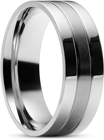 Trendhim Bague élégante pour homme en argent 60 mm | Bague intemporelle pour homme en acier inoxydable 316L avec surface brossée | Bague en acier inoxydable de qualité supérieure avec deux lignes et 8