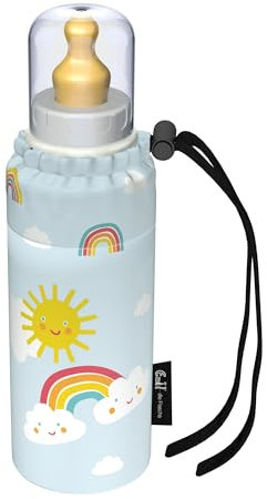Emil Babyflasche 250ml aus Glas sterilisierbar– BPA-frei & schadstofffrei, isolierend – mit Latexsauger (0-6 Monate) & Anti-Kolik-Ventil für Wasser, Saft & Milch RAINBOW