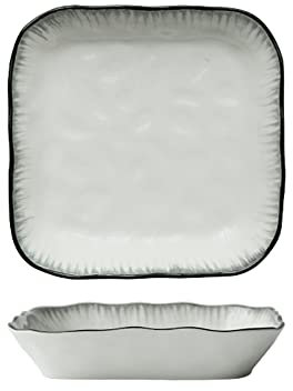 Juego de 2 Platos Llanos Cuadrados de cerámica de 8 Pulgadas con diseño Irregular de líneas Grises, Blanco y Negro