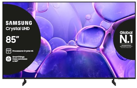 Samsung Smart TV 85'' UE85U8090FUXZT Crystal UHD 4K, Crystal 4K Processor, Per Cinema e Sport, HDR, Smart Experience, OTS Lite & Adaptive Sound, Metal Stream Design, 2025