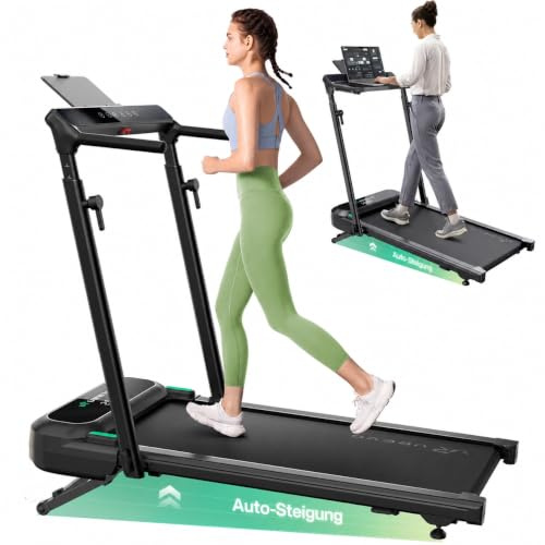 UREVO Smart Laufband mit Auto-Steigung und Schreibtisch-Workstation | Laufband mit Workstation, leiser Dual-Brushless-Motor (10× Lebensdauer), 16 Laptop-Fit, 190% mehr Kalorien, gelenkschonend