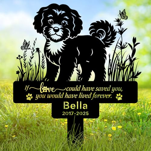 Custom Pet Bichon Frise Memorial Grave Stake Marker, Custom Pet Garden Metal Stake with Name Date, Pet Memorial Sign, Pet Bichon Frise Memorial Stakes, Outdoor Pet Garden Decor