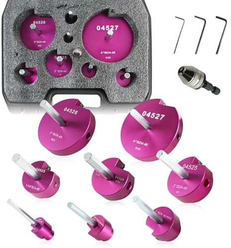 Kit de escariador de tubos de PVC de alta calidad, juego completo de escariador, se adapta a taladros estándar de 1/2 pulgada, incluye P3/10.2 cm, 1/5.1 cm, 2.5 cm, 1-1/10.2 cm, 1-1/5.1 cm, 5.1 cm