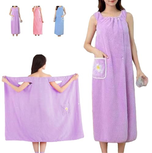 JYJLLM Womens Wearable Bath Towel， With pockets Bathrobe Bath Towel Wrap， Bathtub Shower Dress， Absorbent Bathing Skirt for Sauna Spa Shower，bath towels，Suitable for home, swimming, beach (Purple)