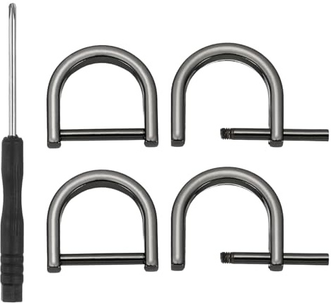 PATIKIL 19mm(3/4 Inch) D-Rings Screw in Shackle, 4 Pcs Horseshoe Clasp U Shape D Rings with Screwdriver for Purse Keychain Strap Buckle DIY Leather Craft, Black