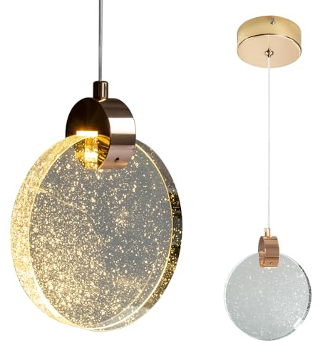 Chrasy Pendelleuchte Kreisförmig Glas Industriell Kronleuchter Hängeleuchte Lampenschirm Kristallglas 5W Warmweiß 3000K LED für Küche Esszimmer Schlafzimmer Café