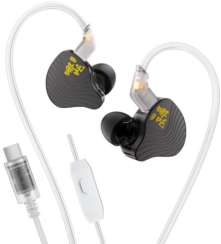 Yinyoo KBEAR NZ02 Écouteurs de jeu USB C IEM, pilote intra-auriculaire à double aimant de 10 mm, son surround 3D, casque de jeu filaire à faible latence pour PC/PS5/Switch/mobile/FPS/streaming (noir