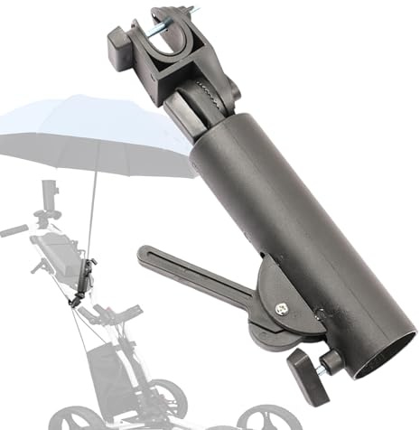 Heavy Duty Golf Umbrella Stand - Windproof ABS Cart Mount Holder, Universal Fitting For Golf Push Cart Handles | Beach Chair Mobility Scooter Attachment, Secure Clamp Design Outdoor Accessory
