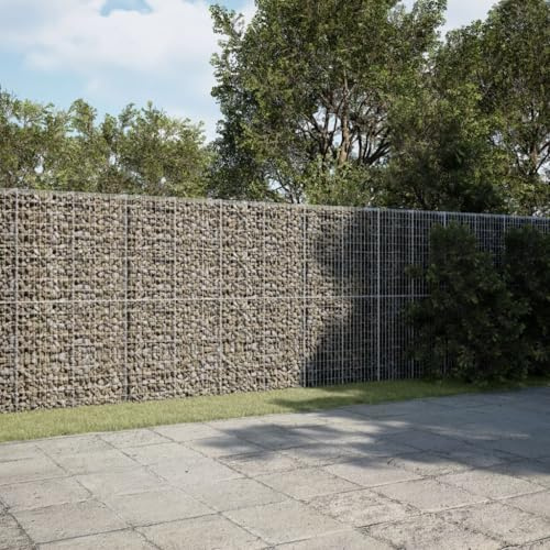 HaoChrymec Gabione mit Deckel aus verzinktem Eisen, Hohe Tragfähigkeit, Werkzeuglose Montage, Gabionen Zaun, Gabionen Hochbeet, Gartenstützmauer, Silbern, 550 x 100 x 200 cm