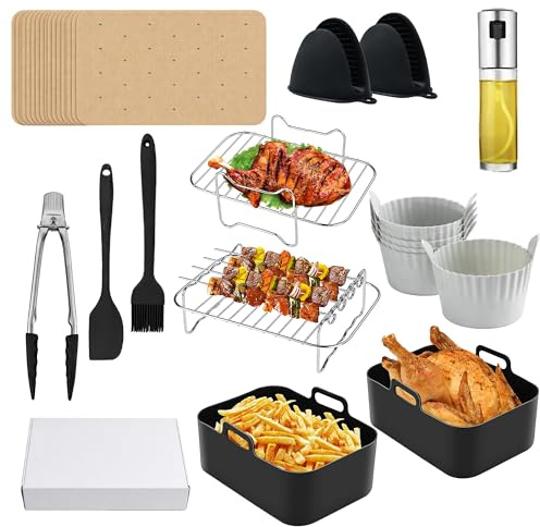 Premium Air Fryer Accessories Set 14 PCS | Compatible with Ninja AF400UK & AF300UK | Fits Tower T17088 & 7.6L–9.5L Dual Air Fryers | Reusable, Heat Resistant, Dishwasher Safe