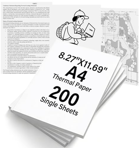(200 Feuilles) Papier Thermique A4, 210x297mm Papier Imprimante Thermique,Sans BPA,Séchage Rapide,Compatible avec la Plupart des Imprimantes Thermiques A4,Papier Thermique pour Documents,Photos