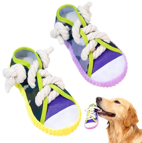 FooYee 2 Piezas Juguete para Morder para Perros y Cachorros, Juguete Interactivo de Cuerda en Forma de Zapatilla para Dentición, Entrenamiento y Aburrimiento, Peluche Suave con Sonido para Diversión