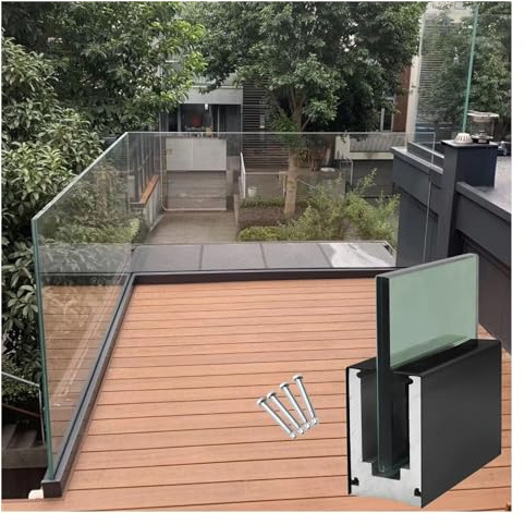 Pince de robinet de garde-corps en aluminium et verre – 1 kit de clôture de piscine, balcon et escaliers (noir, 1 m) – Solution de sécurité élégante pour les maisons modernes