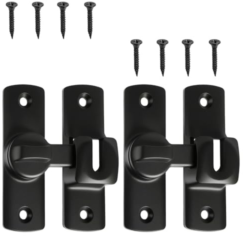Rzspher Serratura per porta scorrevole, 2 pezzi, 90/180 gradi, con 8 viti, serratura ad angolo retto per porte scorrevoli da giardino, finestre da cucina, fienile da bagno, nero