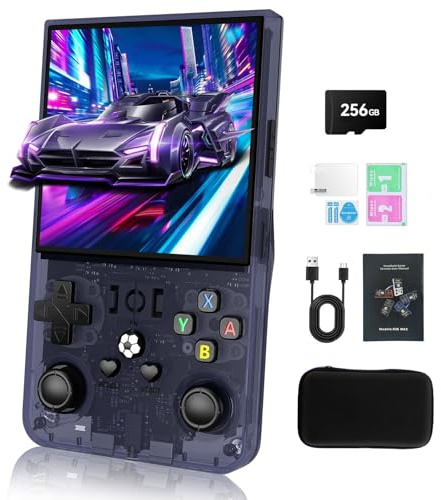 GWALSNTH R36 MAX Handheld Game Console,Mini Retro Game Console with 256GB TF Card, 40000+ Classic Games, 4.0 IPS HD Screen 4000mAh Rechargeable Portable Video Console（Transparent Grey）