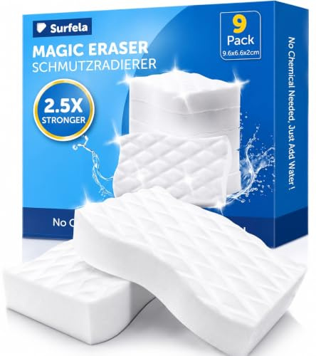 Surfela Paquete de 9 esponjas mágicas de goma de borrar para paredes, 9,6 x 6,6 x 2 cm, esponjas mágicas blancas para limpieza con 2,5 veces más fuerte, esponja de melamina para todas las superficies