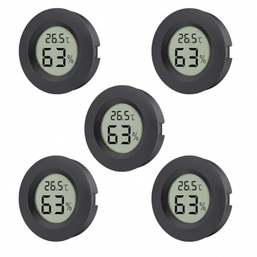 5 Pcs Mini Digital Reptile Thermometer Hygrometer, Temperature Humidity Meter for Terrarium Vivarium, Small LCD Display with Celsius Fahrenheit Switchable, for Bearded Dragon Leopard Gecko Snake Tank