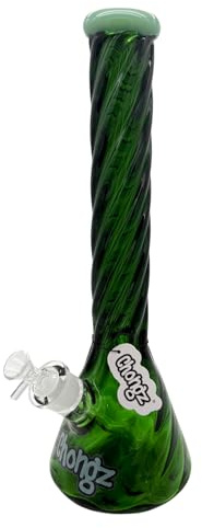 Chongz 40cm Twisted Melon Beaker Bong – 9mm Thick Glass Ice Catcher Water Pipe with Bowl – Premium Heavy Duty Design (Green)
