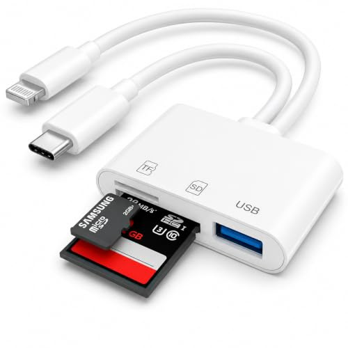 [Apple MFi Certified] SD Card Reader for iPhone and iPad, USB C & Lightning