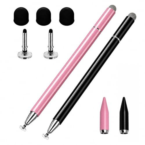 Arvoni Lot de 2 Stylet Tablette, Stylet pour Tous Les écrans Tactiles, 3 en 1 Universel Capacitif Stylo, Stylo Tablette Tactile Haute Sensibilité, Compatible avec Samsung Huawei Tablette(Noir/Rose)