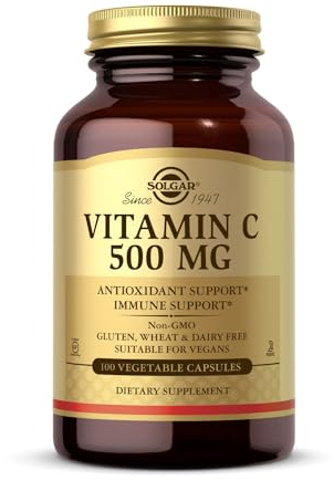 Solgar 500 mg Vitamin C Vegetable Capsules - Pack of 100 - Seasonal Immunity Support - Potent Antioxidant - Reduces Tiredness and Fatigue - Collagen Formation - Vegan