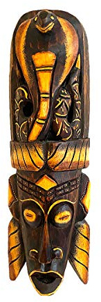 OMA African Mask Wall Hanging Decor Cobra Fortune & Protection Wooden Hand Crafted Home Decor Gift Large