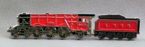 Broche en métal émaillé motif train à vapeur écossais volant (rouge)