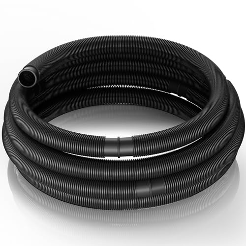 Wiltec Manguera de piscina 12 m ⌀38 mm 190 g/m negra con manguitos, manguera de bomba para piscinas, tubo de aspiración, manguera solar flotante