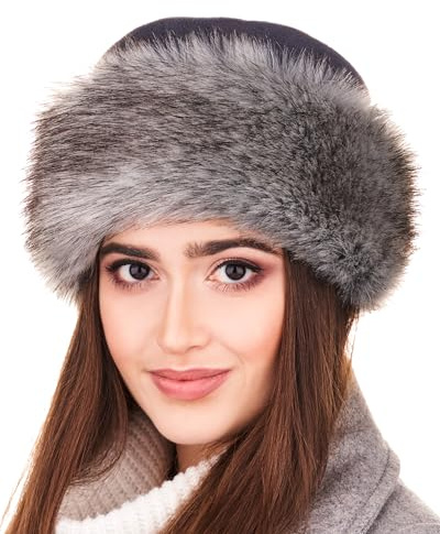 Futrzane Classic Colbacco - Cappello Pelliccia Ecologica Donna - Berretto Russo (M, Grigio - Argento Classic)