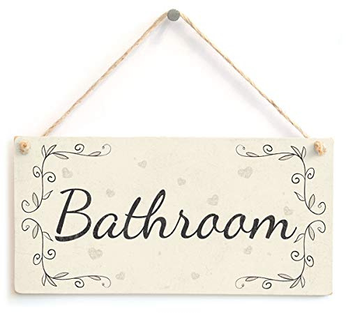 Bathroom Hanging Door Sign, Cottage Style Bathroom Decor | Soft cottage bathroom marker