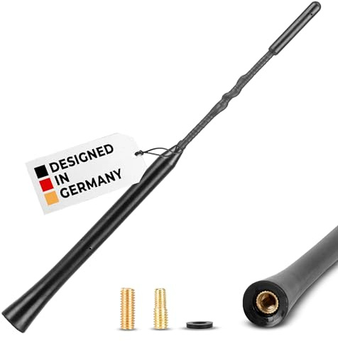 alca® Auto-Dachantenne 23 cm AM/FM, schwarz, inkl. M5 M6 Adapter | kurze Spiralantenne, Ersatzstab aus Fiberglas
