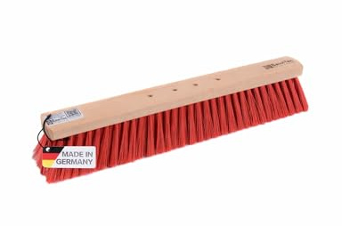 Profi Straßenbesen 50cm rote Kunstborsten 4-Loch-System Besen ohne Stiel | Kehrbesen für Draußen, 4-Loch-Wechselsystem, Dichte Kunstborsten, Buchenholz