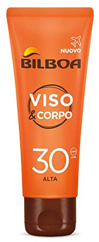 Bilboa, Viso&Corpo, Crema Viso e Corpo con Protezione SPF 30 - Travel Size per Abbronzatura Duratura e Intensa, Contrasta i Segni dell'Invecchiamento - Formato da Viaggio da 75 ml