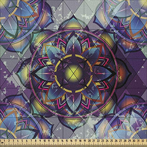 ABAKUHAUS Blatt Stoff als Meterware, Grunge futuristische Mandala, Microfaser Multi Zweck Dekostoff für Kunsthandwerke, 3M (230x300cm), Mehrfarbig