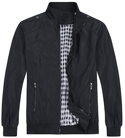 Allthemen Herren Jacke mit Stehkragen Übergangsjacke Herbst Freizeit Sportjacke Bomberjacke #7533 Schwarz XXL