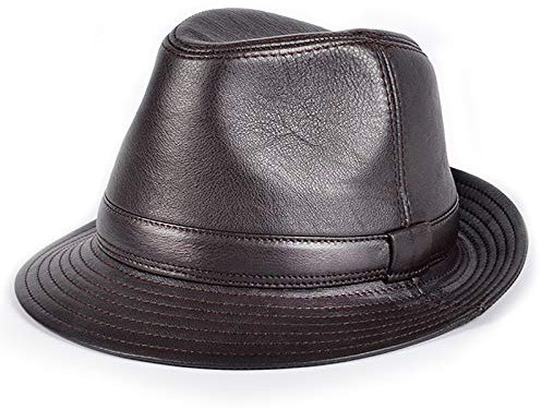 G&F Leder Fedoras Hut Jazz Cap Herren Rindsleder Große Krempe Stilvoll Gangsterhut (Color : Brown, Size : 61)