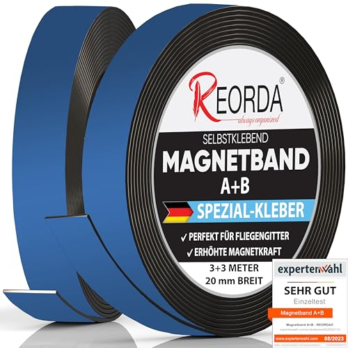 Reorda® Magnetband A B - (STARKER 3M KLEBER) Magnetstreifen für Fliegengitter & Moskitonetze für beste gegenseitige Anziehung - Magnetband selbstklebend