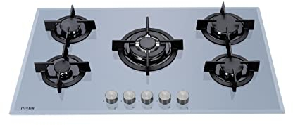 MILLAR GH9051PA 90cm Built-in 5 Burner Grey Gas on Glass Hob Cooktop with Cast Iron Pan Supports