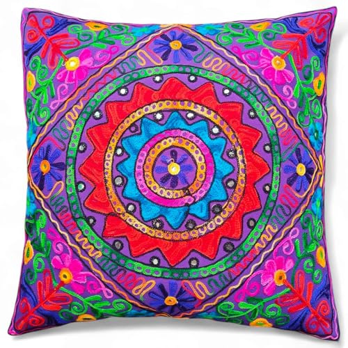 Housses de coussin faites à la main,60x60 cm,Motif mandala,En coton,Avec miroirs brodés,Style bohème,Décoration d'intérieur,Yoga indien Takiya,Extérieur,Intérieur,61x61 cm,Vegan