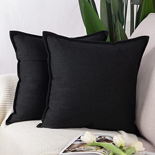 Madizz 2er Set Polyester- Leinen Kissenbezügen Weiche dekorative Kissenbezüge für Sofa Schlafzimmer Kissenhülle Schwarz 60x60 cm Quadrat