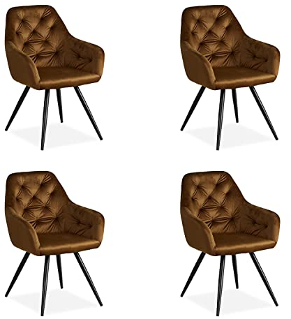 Homestyle4u 2346, 4er Set Esszimmerstühle Stuhl Sessel Samt Wohnzimmer Küchenstuhl Polsterstuhl mit Armlehne Braun 4 Stück
