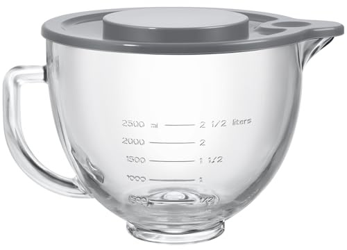 LETOMS Glas-Rührschüssel für Kitchenaid 4,5 Quart und 5 Quart, Standmixer-Schüssel mit Deckel und Messmarkierungen