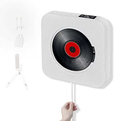 Bluetooth CD Player,Wall Mounted CD Player,Portable CD Player,with Remote Control FM Radio USB,Player Home Audio, Bluetooth Built-in HiFi Speakers,for Home,White