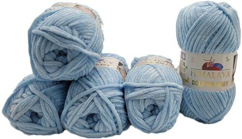 Ilkadim Export 5 x 100 Gramm Himalaya Dolphin Strickwolle, Babywolle einfarbig, 500 Gramm Wolle Strickgarn Super Bulky (hell blau 80306)